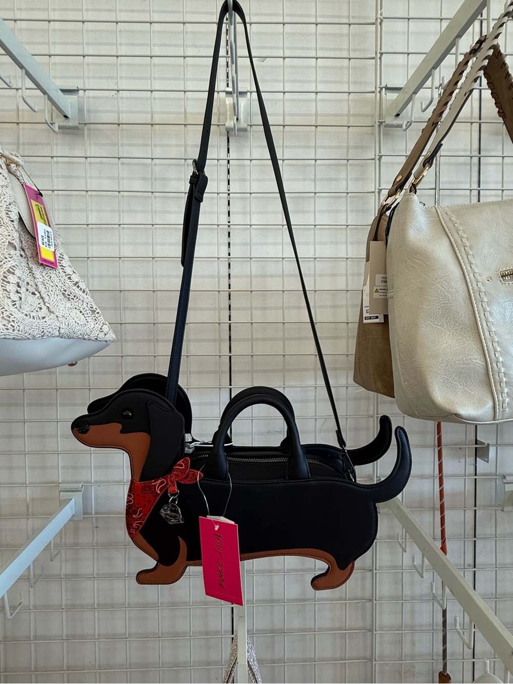 NEW VIRAL Betsey Johnson B&T Dachshund Crossbody purse w/ Red Bandanna $125 FIRM - Picture 12 of 13